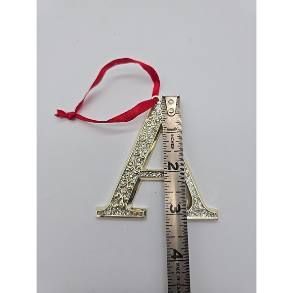 Harvey Lewis Christmas Ornament Letter "A" with Swarovski Crystals & Red Ribbon - Picture 5 of 6